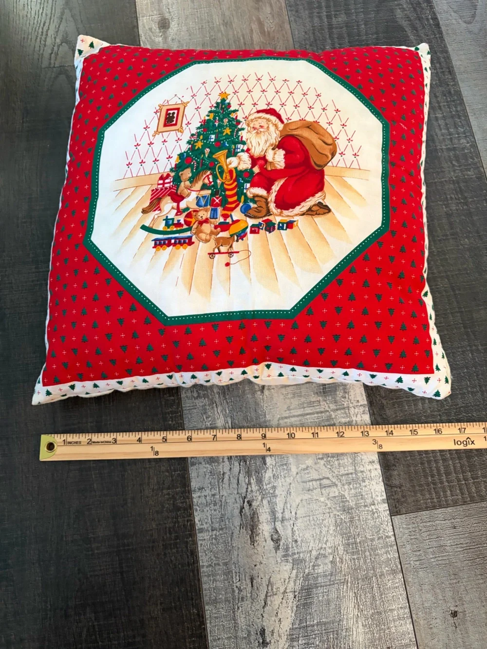 Handmade Santa Christmas Throw Pillow 16x16 Holiday Decor
